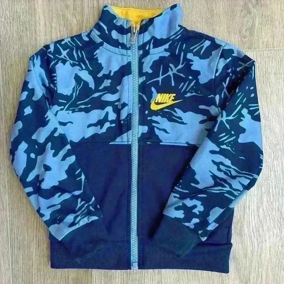Nike Toddler Boys Zippered Tracksuit Jacket Blue and Yellow Camo Print - Picture 1 of 8